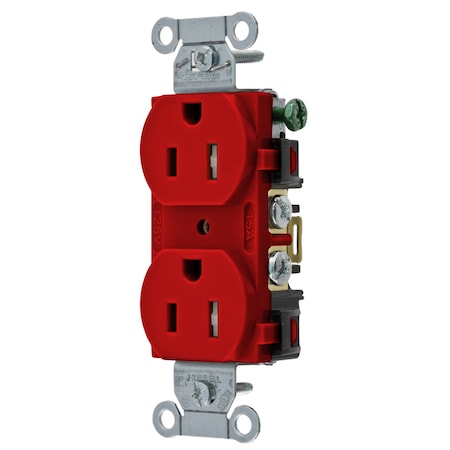 Hubbell Wiring Device-Kellems Straight Blade Receptacle, 5-15R, 15 A, 125V AC, 2 Pole, 3 Wire, Flush Mount, Grounded BR15RTR